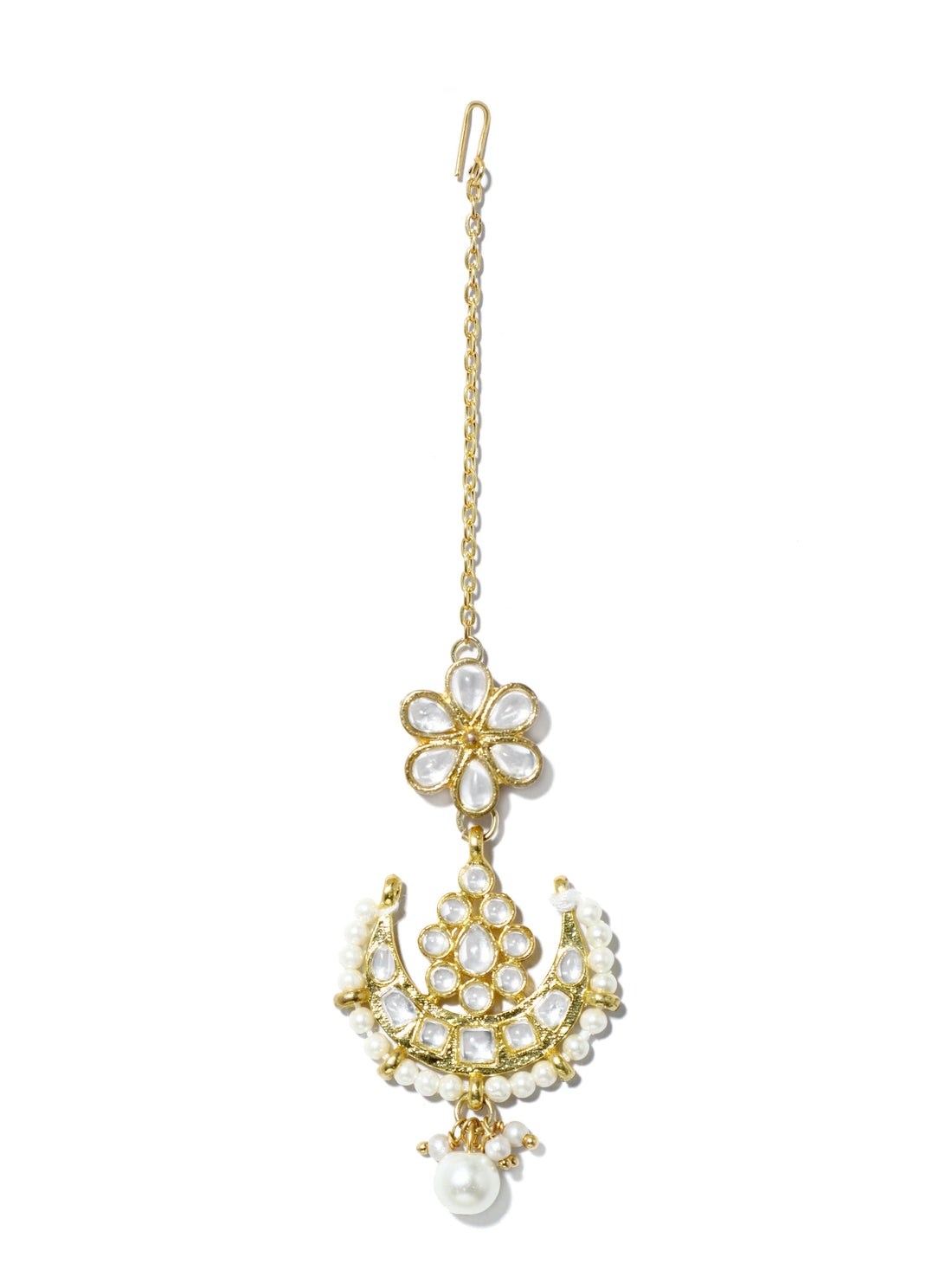 Gold Plated Pearl Bead Kundan Maangtikka