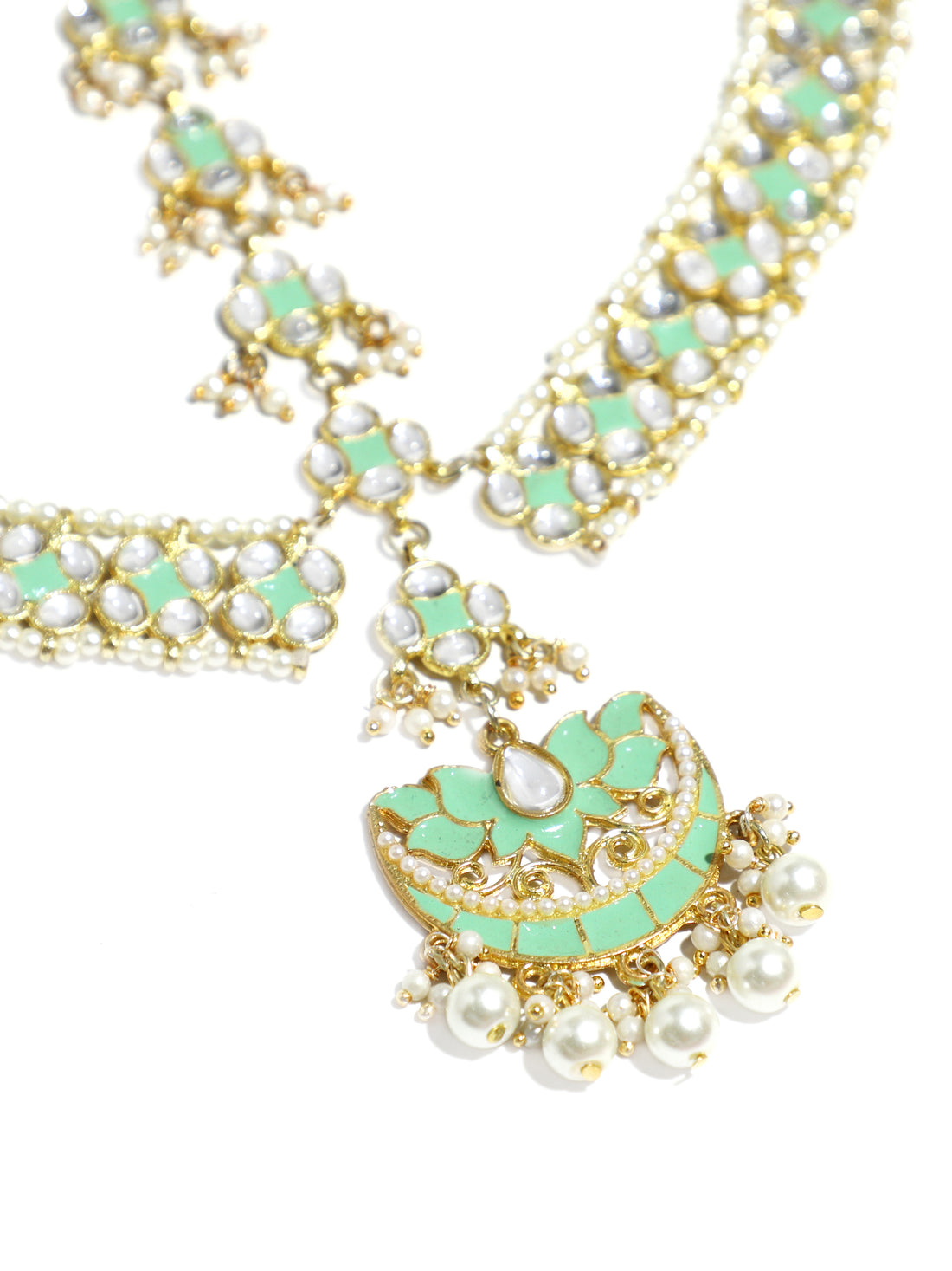 Gold-Plated Lime Green Kundan Studded Meenakari Mathapatti