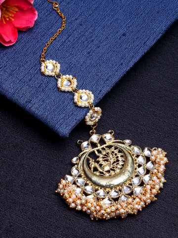 Gold Plated Peacock Shaped Kundan Maangtikka