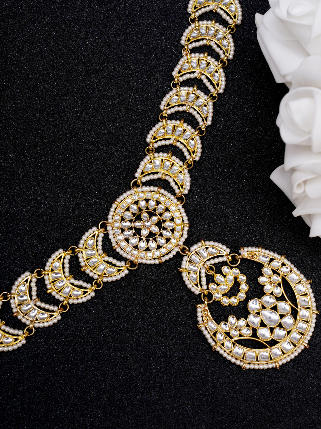 Gold Plated Handcrafted Floral Shaped Kundan Sheeshphool