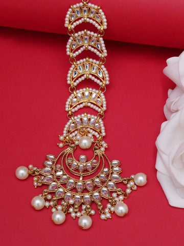 Gold Plated Handcrafted Moon Shaped Kundan Maangtikka