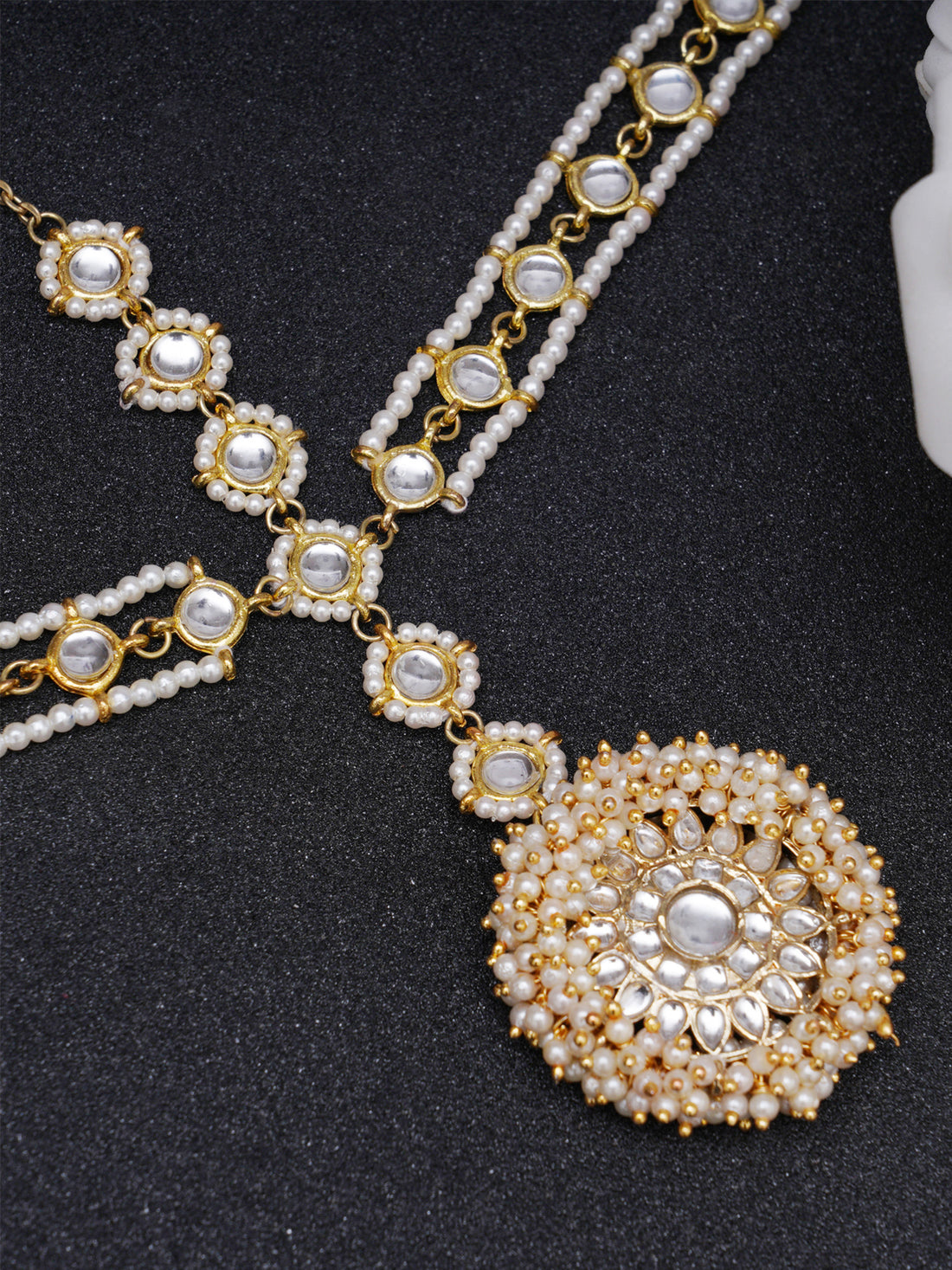 Gold Plated Floral Shaped Handcrafted Kundan Sheeshphool