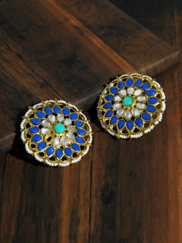 Kundan Blue Stud Earrings