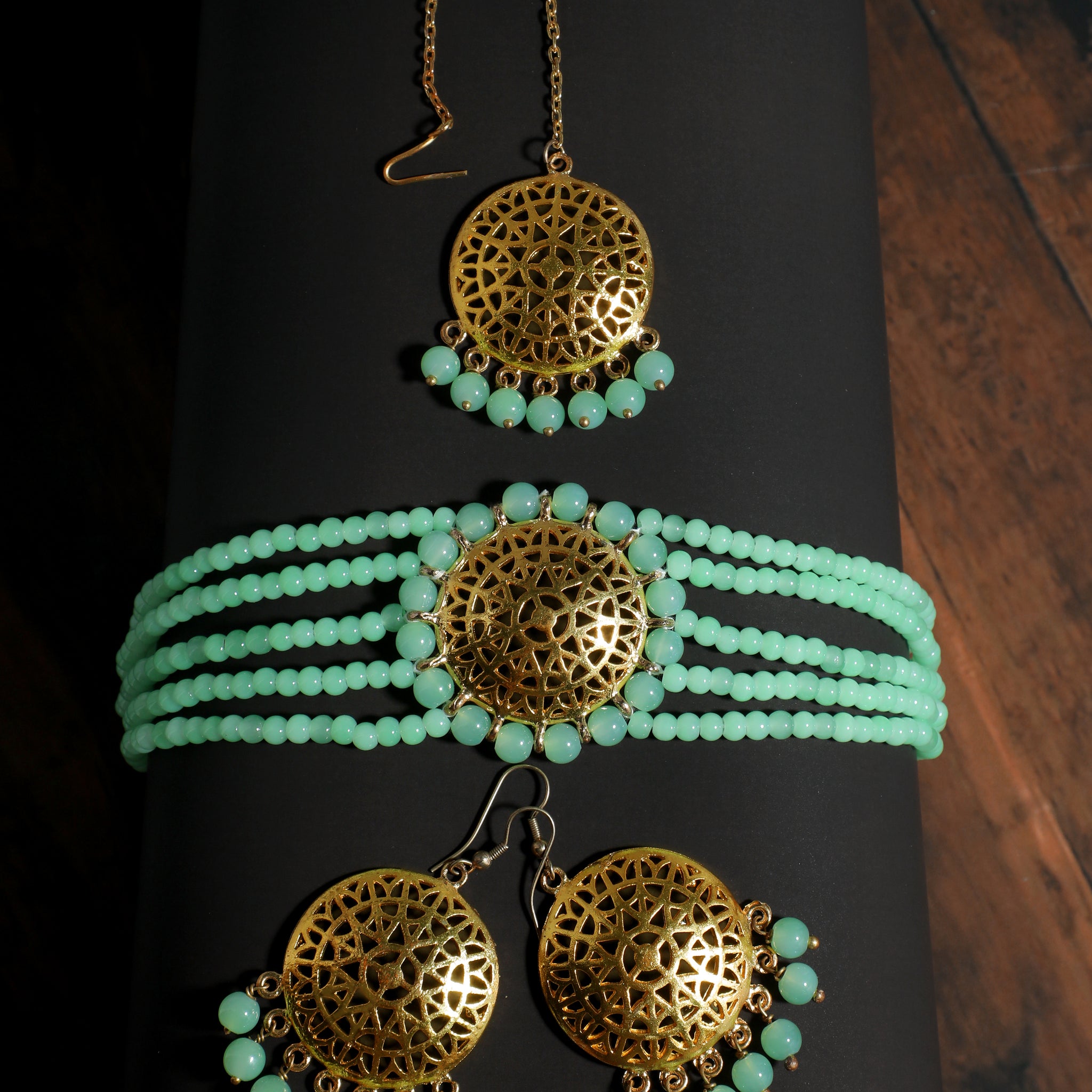 Mint Green Beaded Choker Necklace Set