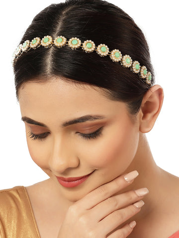 Women Gold Plated & Lime Green Studded Hairband