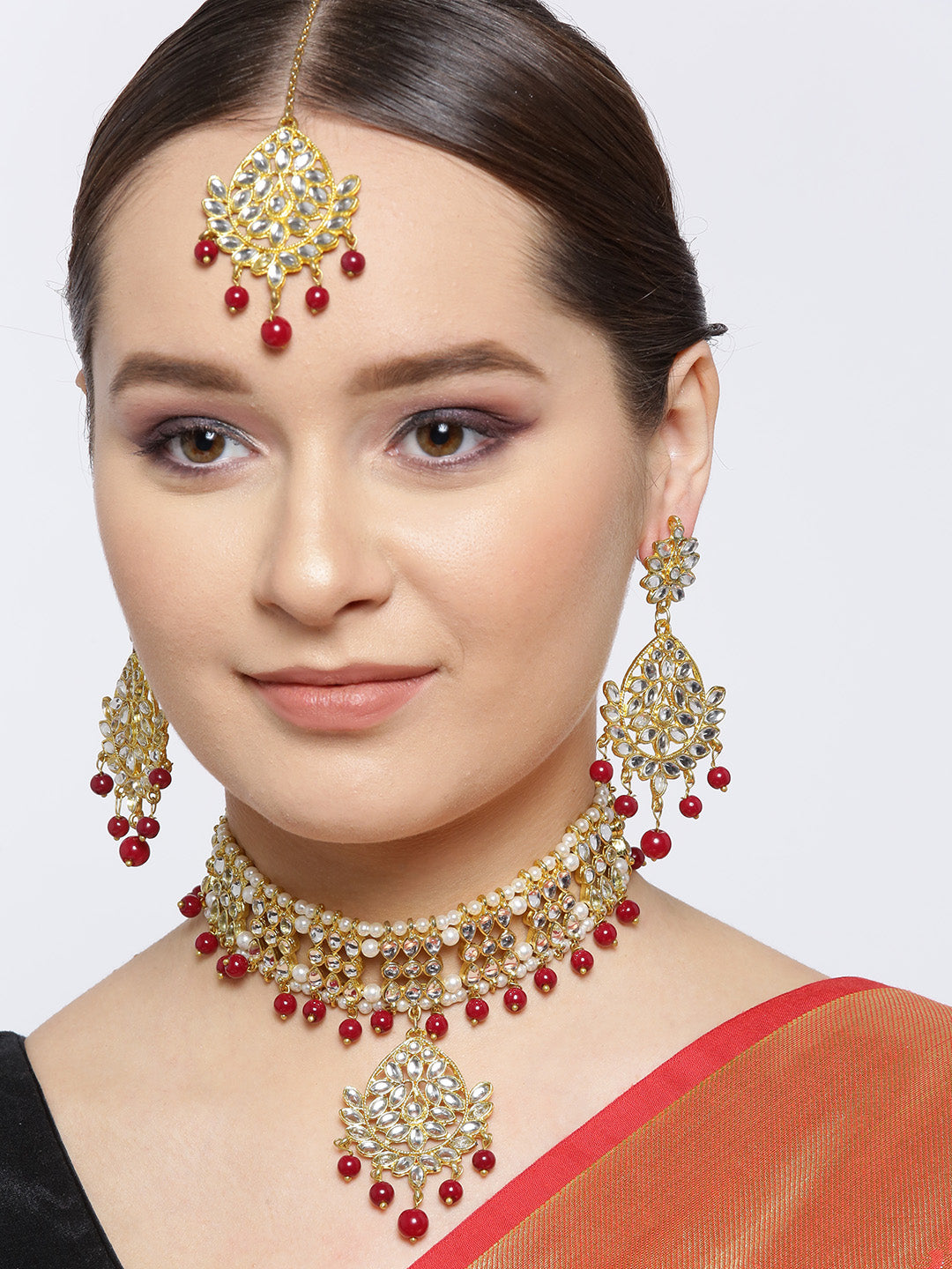 Karatcart Maroon Kundan Choker Necklace Set