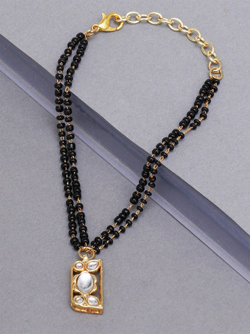 Women Black Gold Plated Kundan Charm Mangalsutra Bracelet