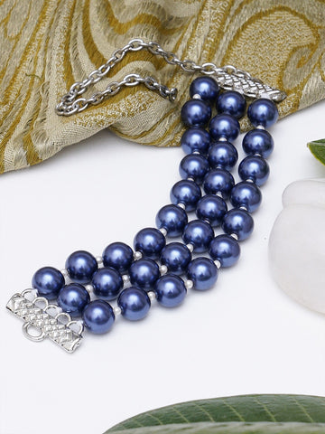 Women Blue & Silver-Toned Pearls Silver-Plated Multistrand Bracelet