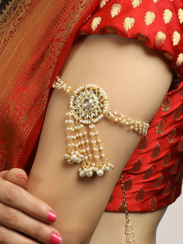 Traditional Gold Plated Pearl Beads Kundan Bajubandh