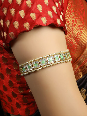 Traditional Gold Plated Lime Green Meena Kundan Bajubandh