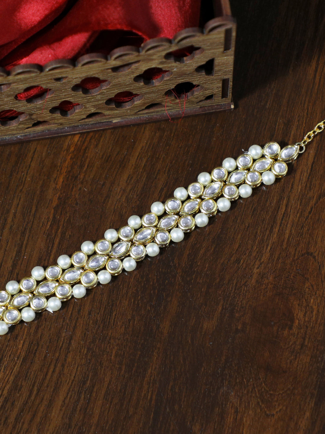 Gold Plated Pearl and Kundan Studeed Bajubandh