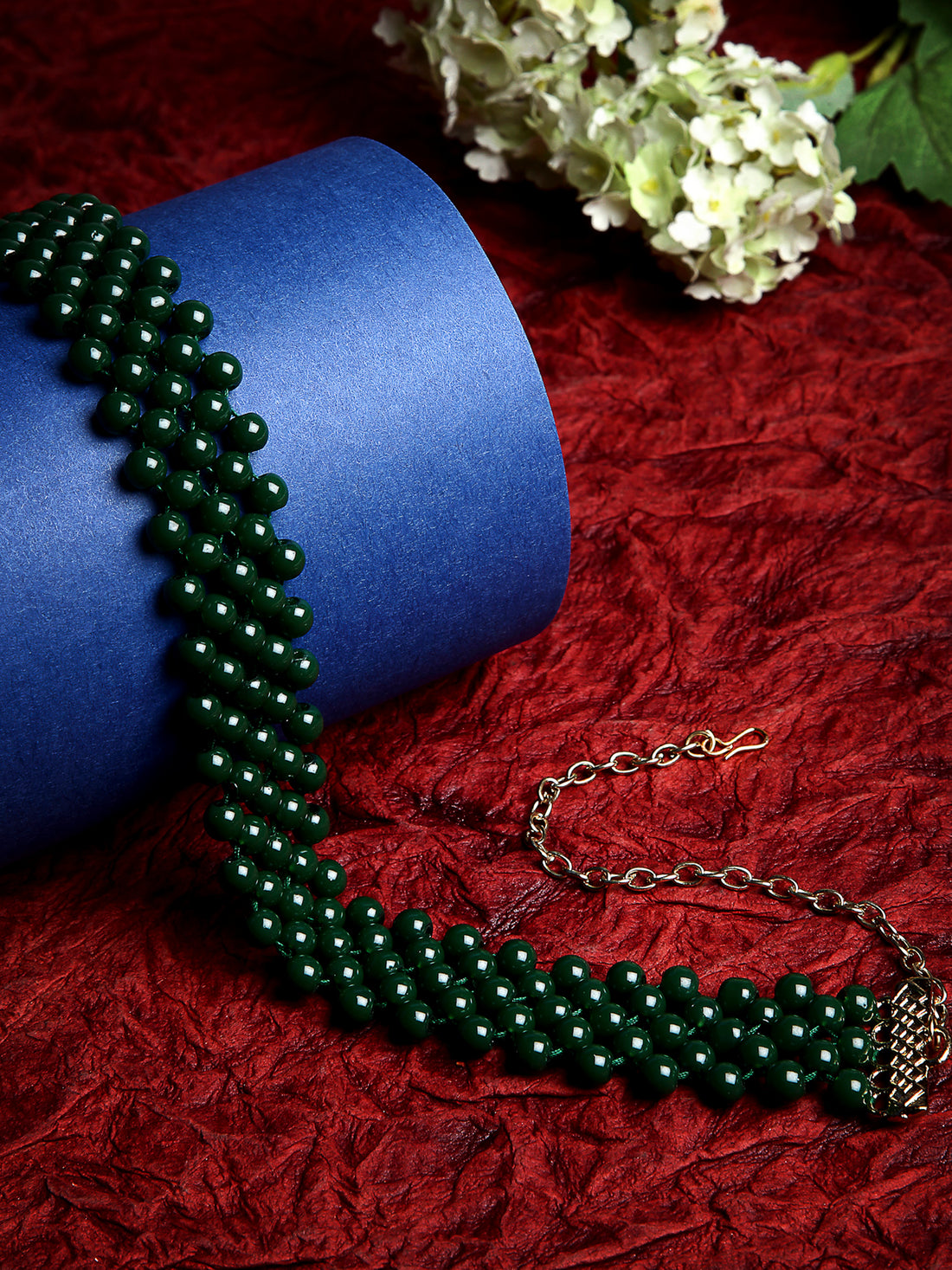 Karatcart Handcrafted Green Beaded Jaal Hairband