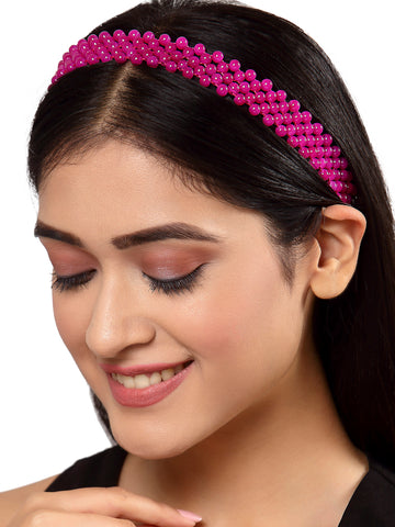 Karatcart Handcrafted Pink Beaded Jaal Hairband