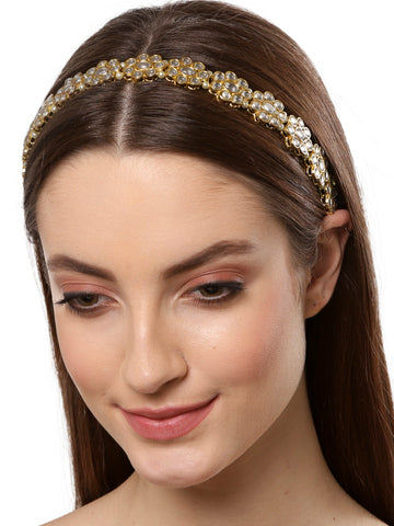 Gold Plated Kundan Studded Handcrafted Hairband