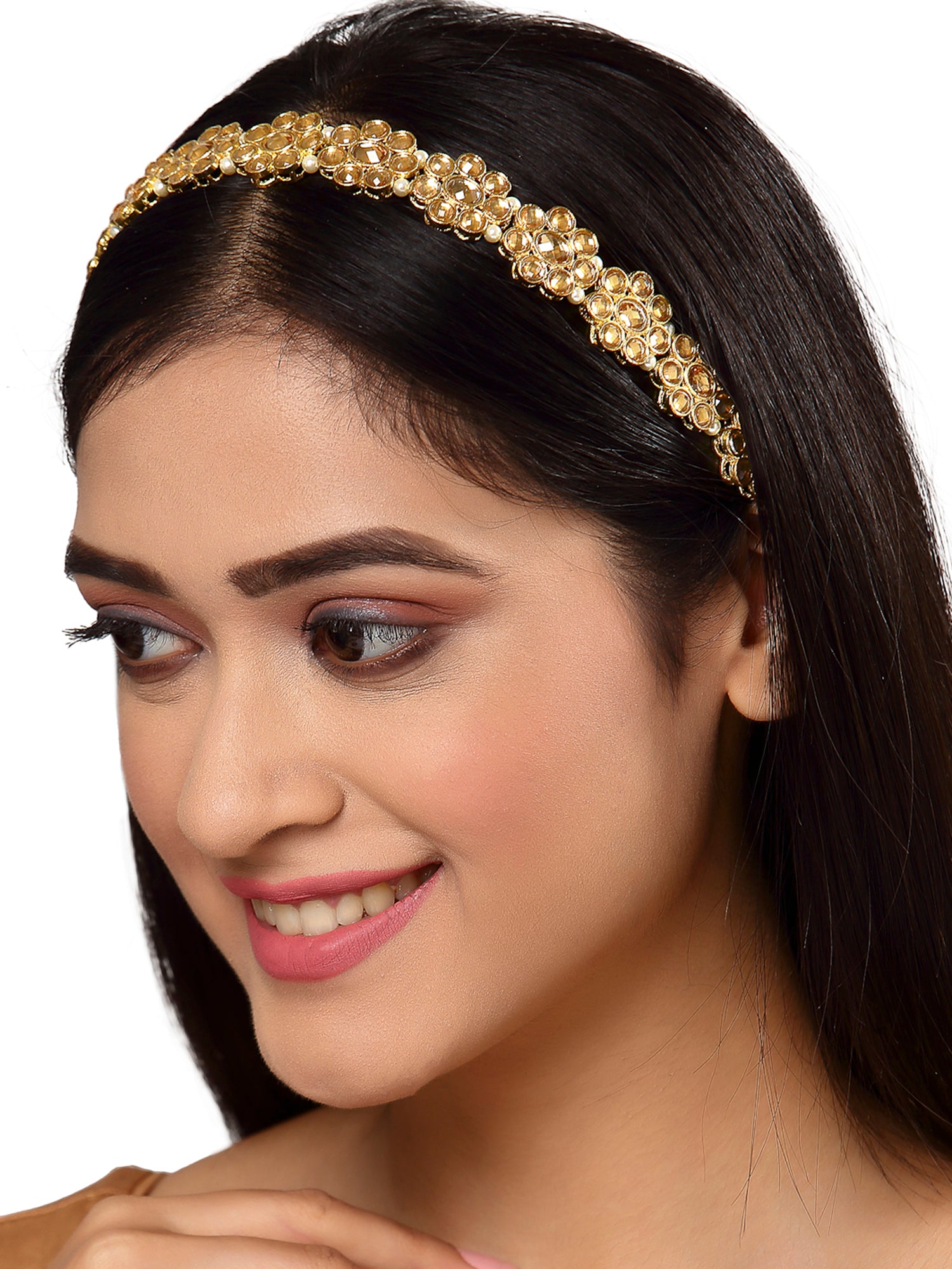 Karatcart Ethnic Golden Kundan Embellished Hairband