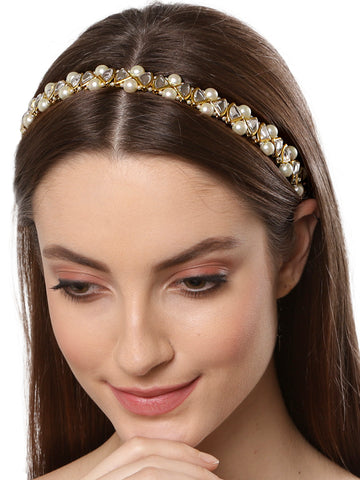 Traditional Gold Plated Pearl and Kundan Studded Hairband for Women