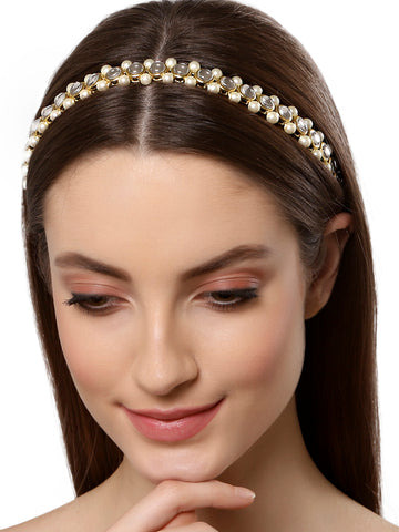 Round Kundan Studded Hairband with Pearl Beads