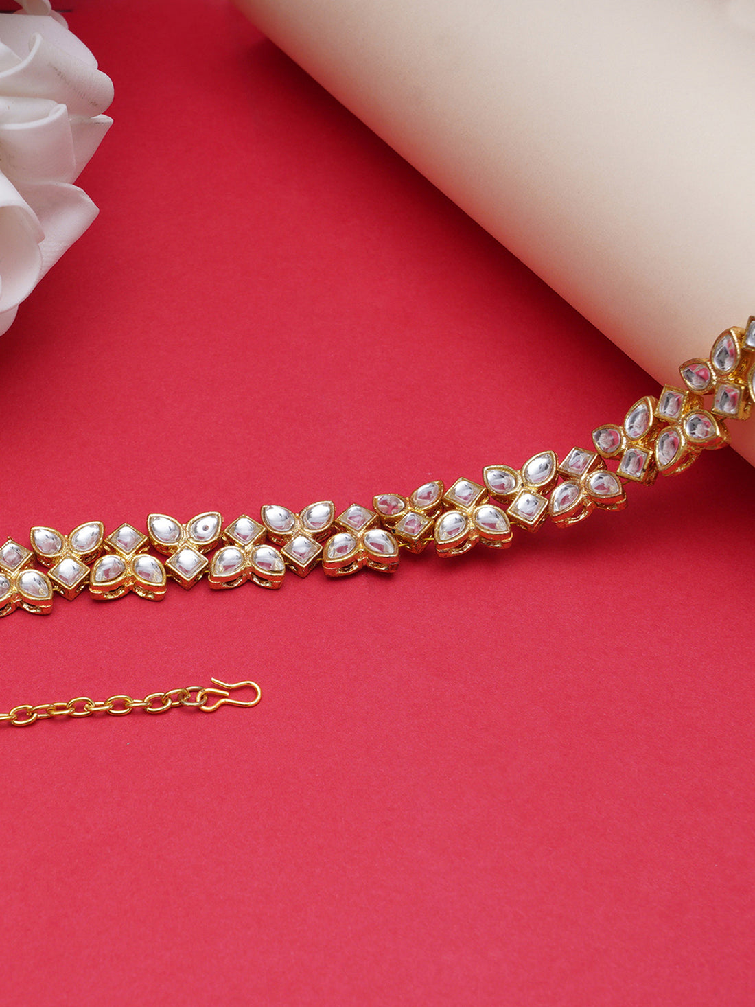 Gold Plated Embellished Kundan Link Hairband