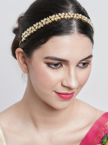 Gold Plated Embellished Kundan Link Hairband