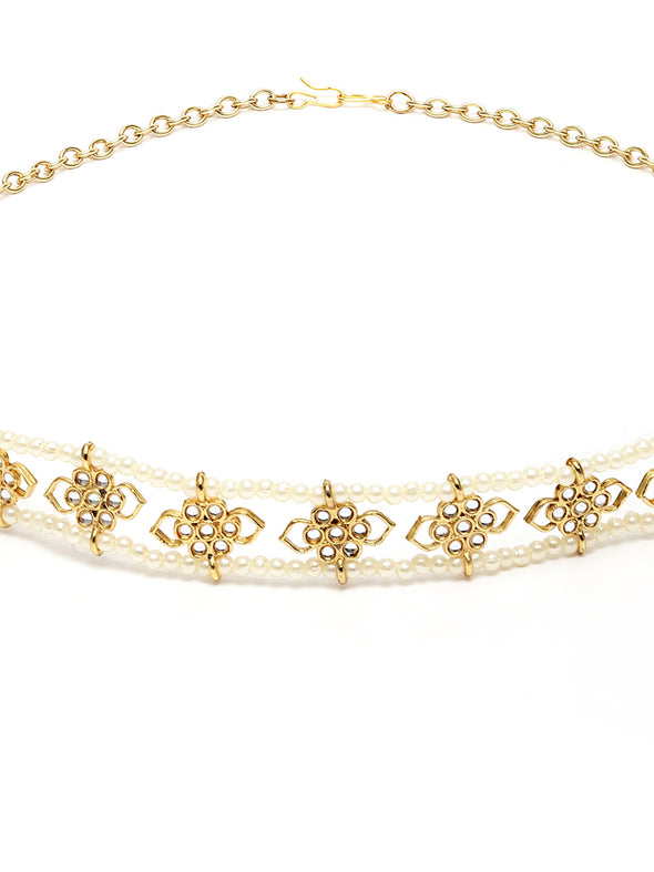 Karatcart Gold Plated Flower Shaped Kundan Hairband for Women