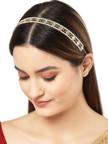 Karatcart Gold Plated Round Shape Kundan Hairband for Women