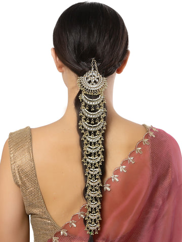 Karatcart Moon Shape Gold Plated Kundan Wedding Hair Braid Choti