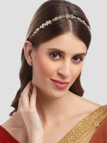 Karatcart Gold Plated Handcrafted Kundan Hairband for Women