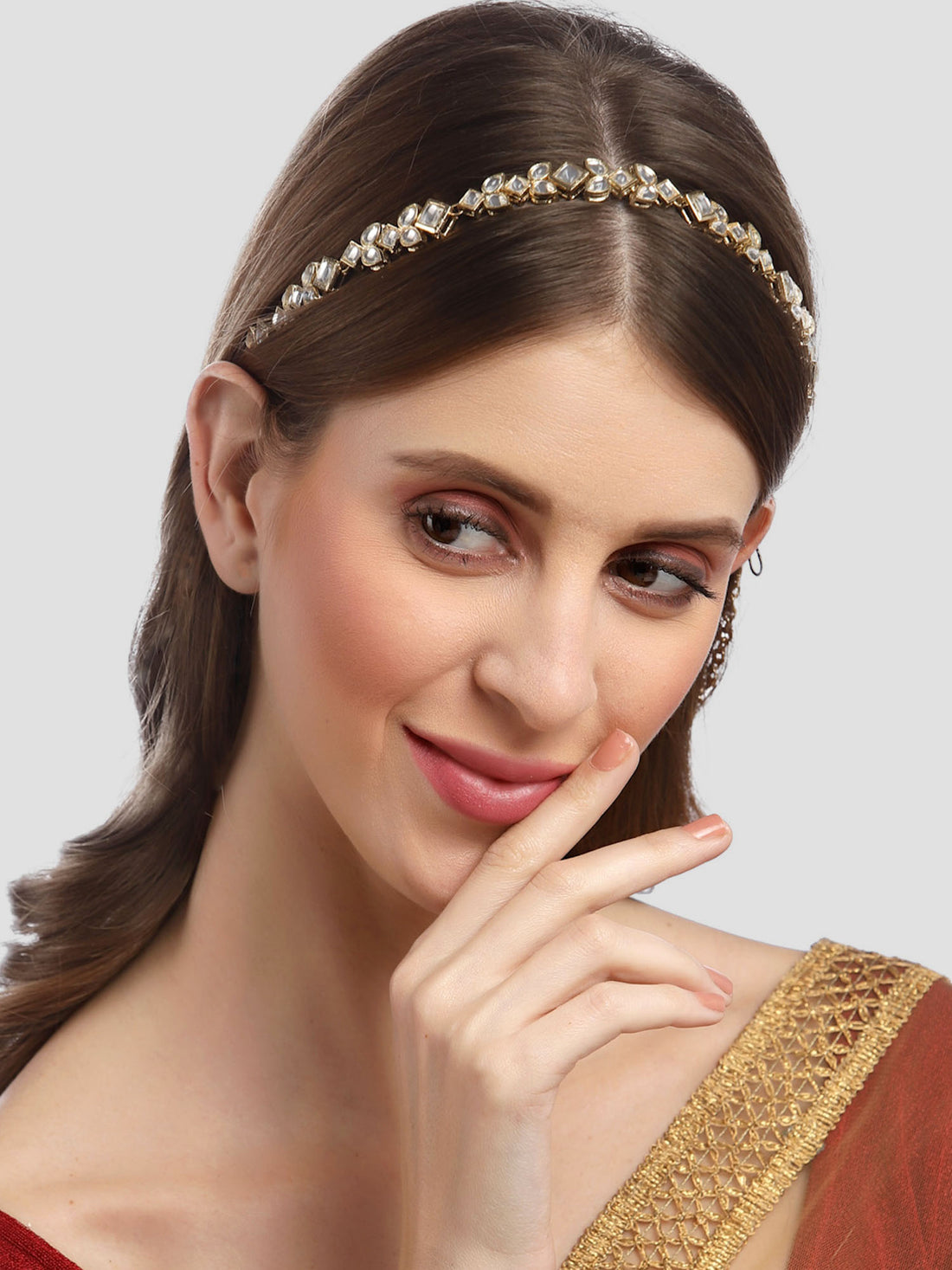 Karatcart Gold Plated Handcrafted Kundan Hairband for Women