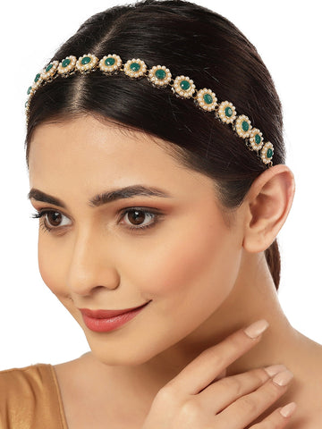 Women Green Kundan Studded Hairband