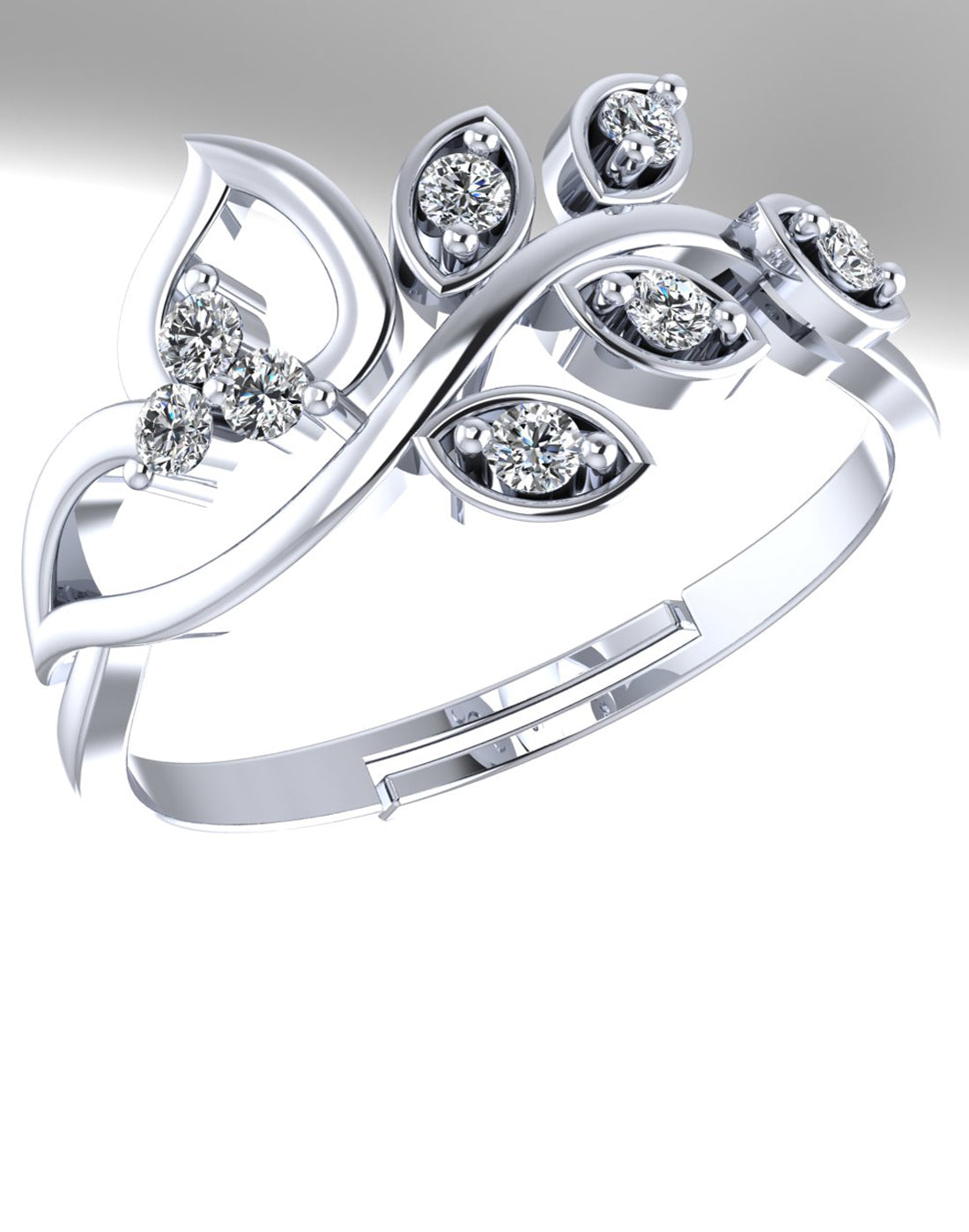 925 Sterling Silver Austrian Crystal Leaf Adjustable Ring - view 5