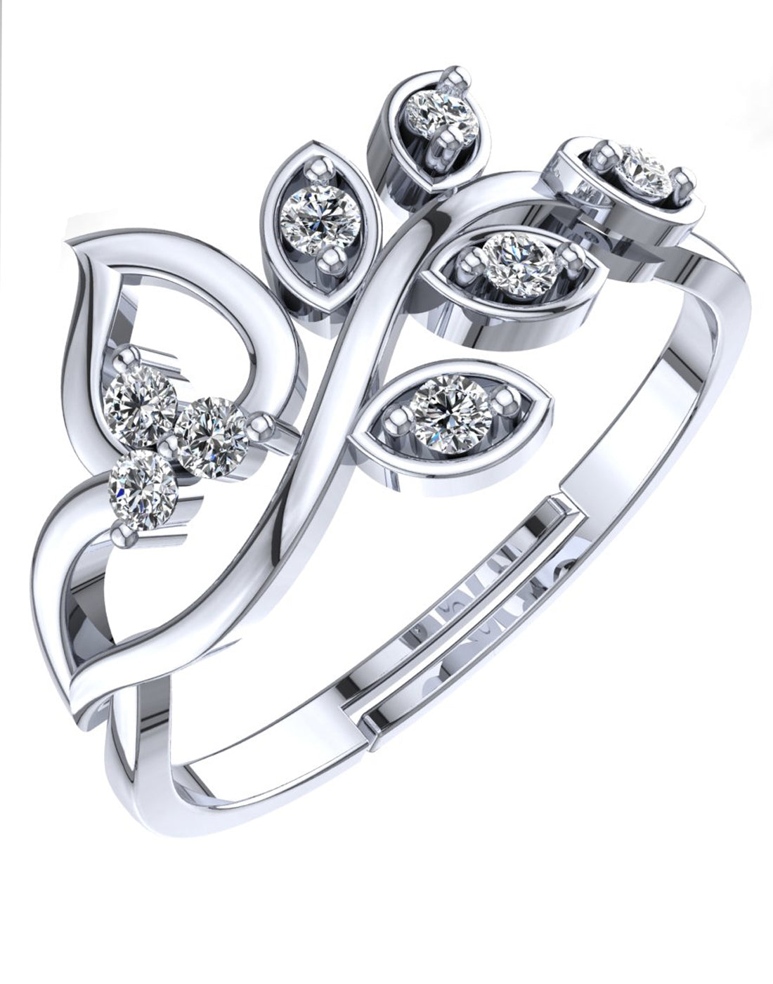 925 Sterling Silver Austrian Crystal Leaf Adjustable Ring - view 3