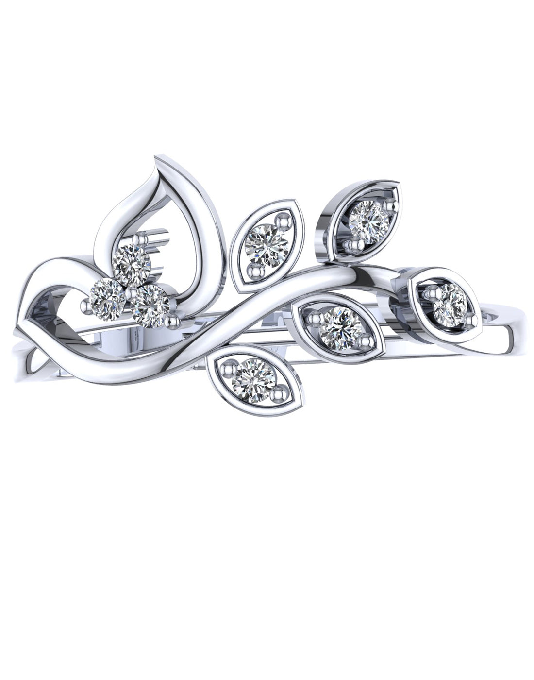 925 Sterling Silver Austrian Crystal Leaf Adjustable Ring - view 4