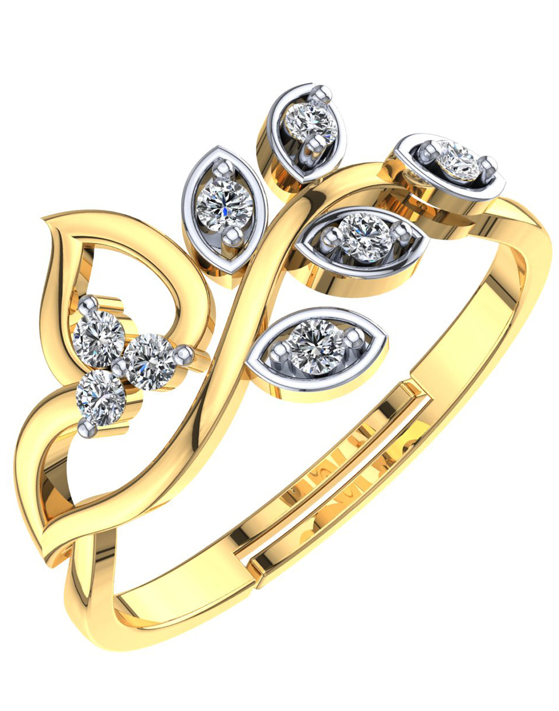 GoldPlated 925 Sterling Silver Austrian Crystal Leaf Adjustable Ring - view 5