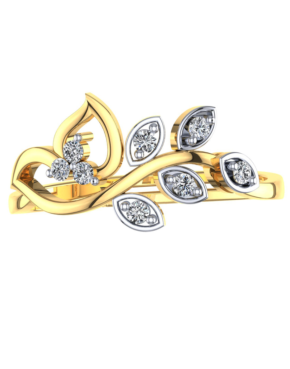 GoldPlated 925 Sterling Silver Austrian Crystal Leaf Adjustable Ring - view 6