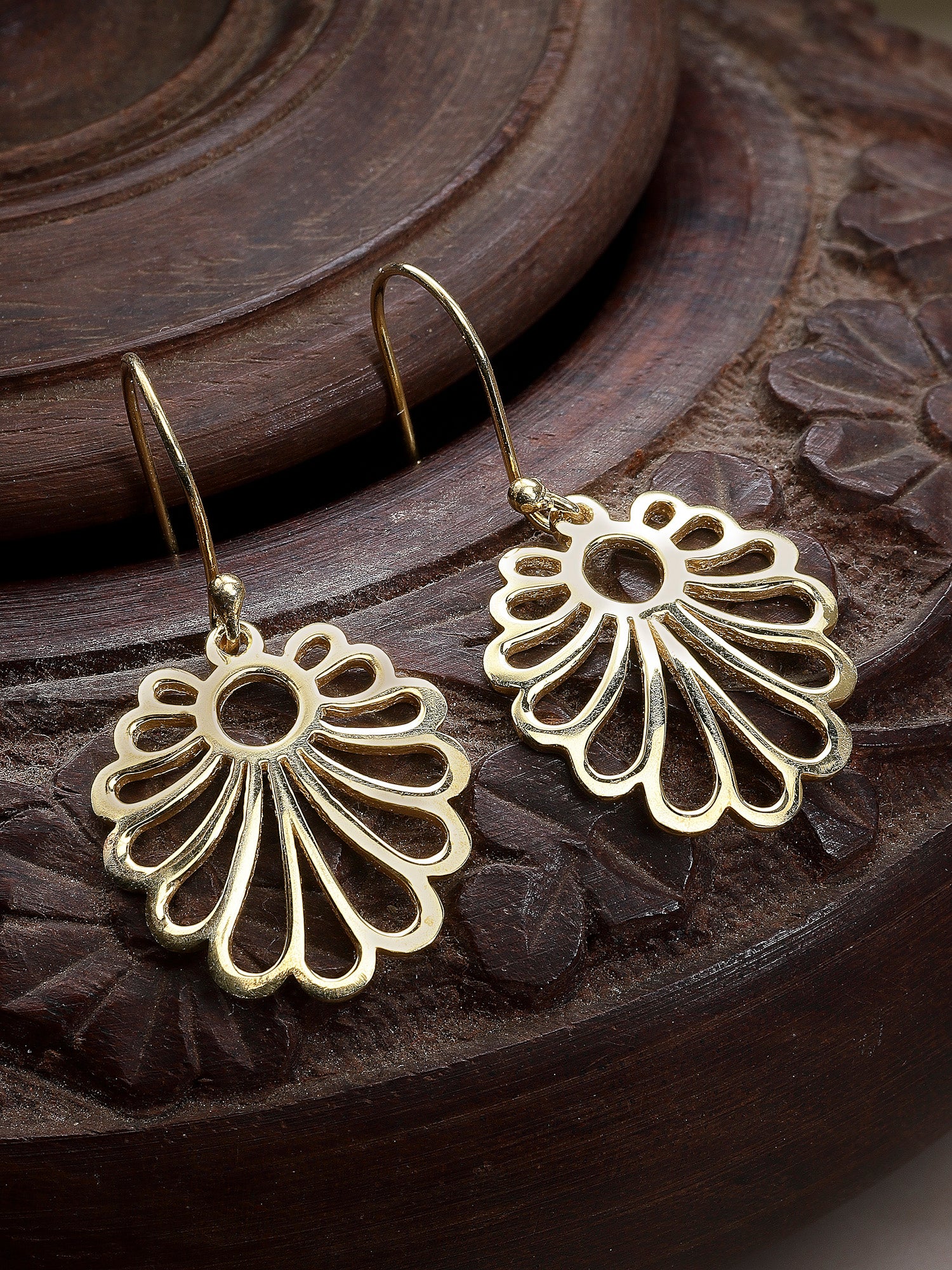 Gold Plated Floral 925 Sterling Silver Dangler Earrings - Image 1