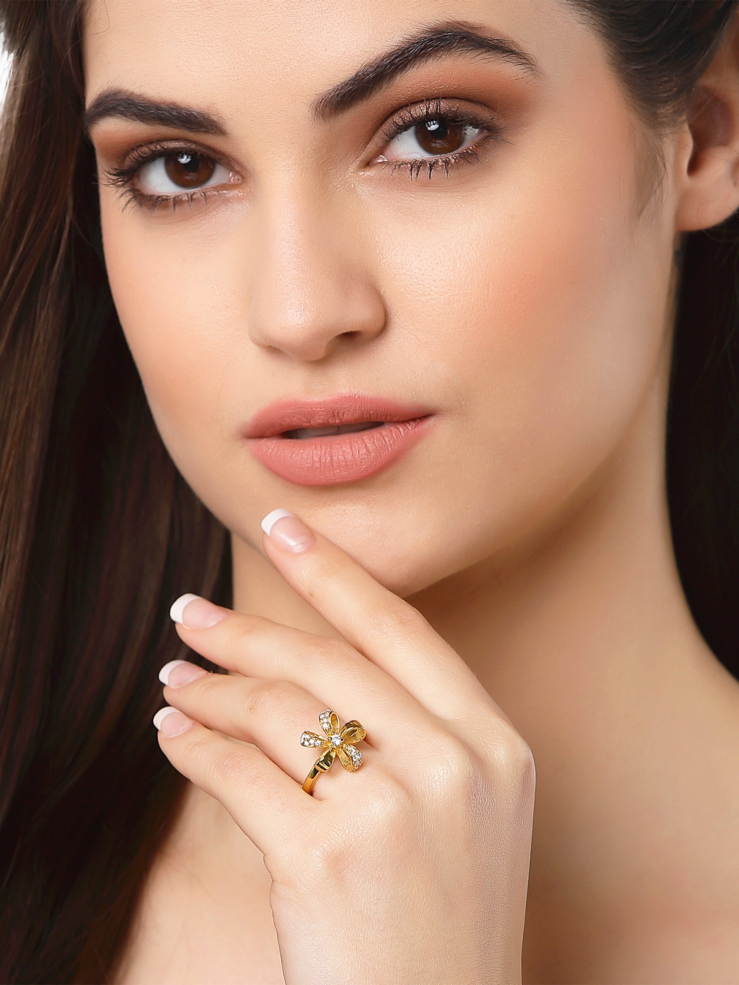 Floweret 925 GoldPlated Sterling Silver Adjustable Crystal Adjustable Ring for Women - view 2