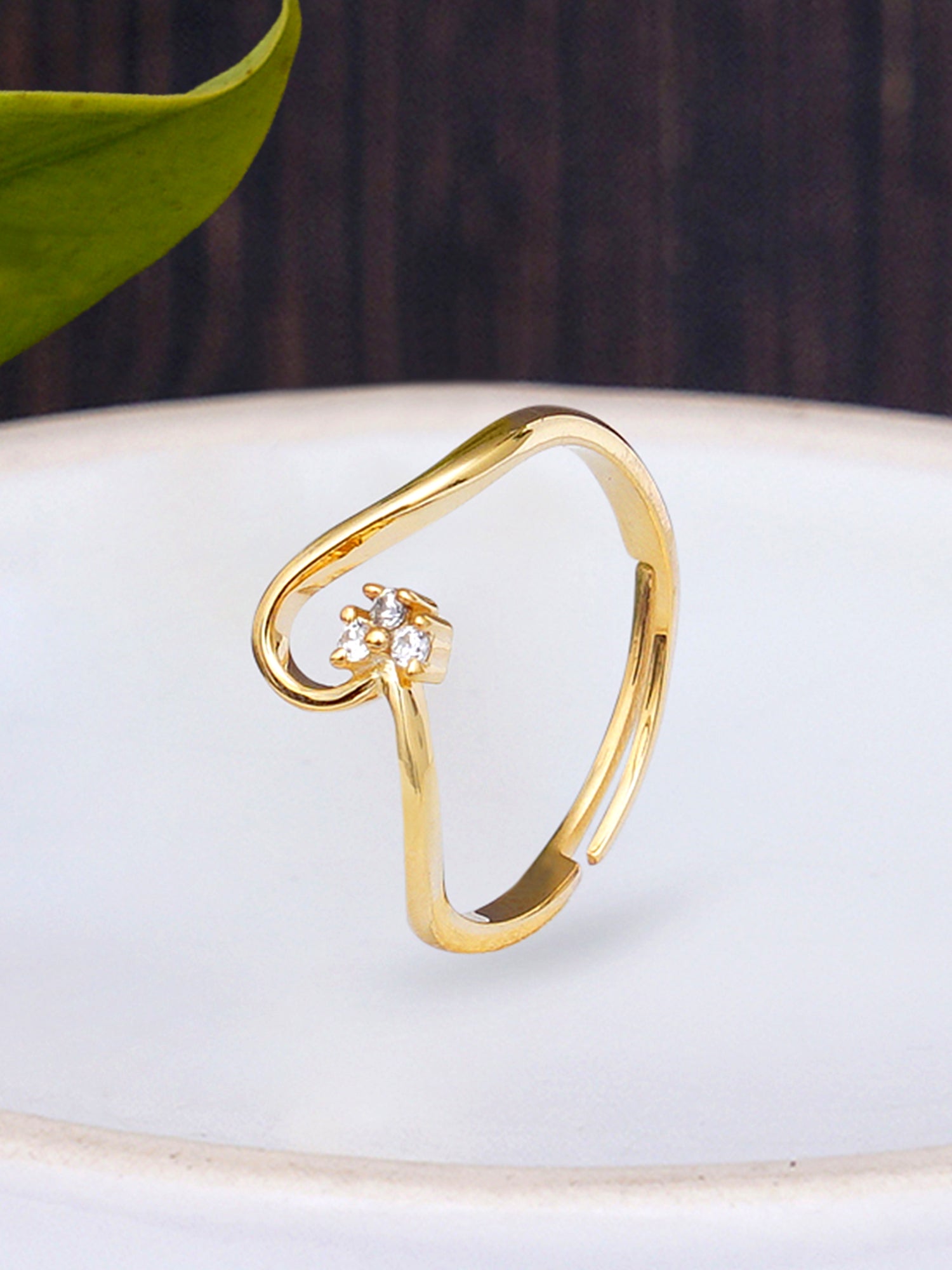 925 GoldPlated Sterling Silver Adjustable Crystal Adjustable Ring for Women