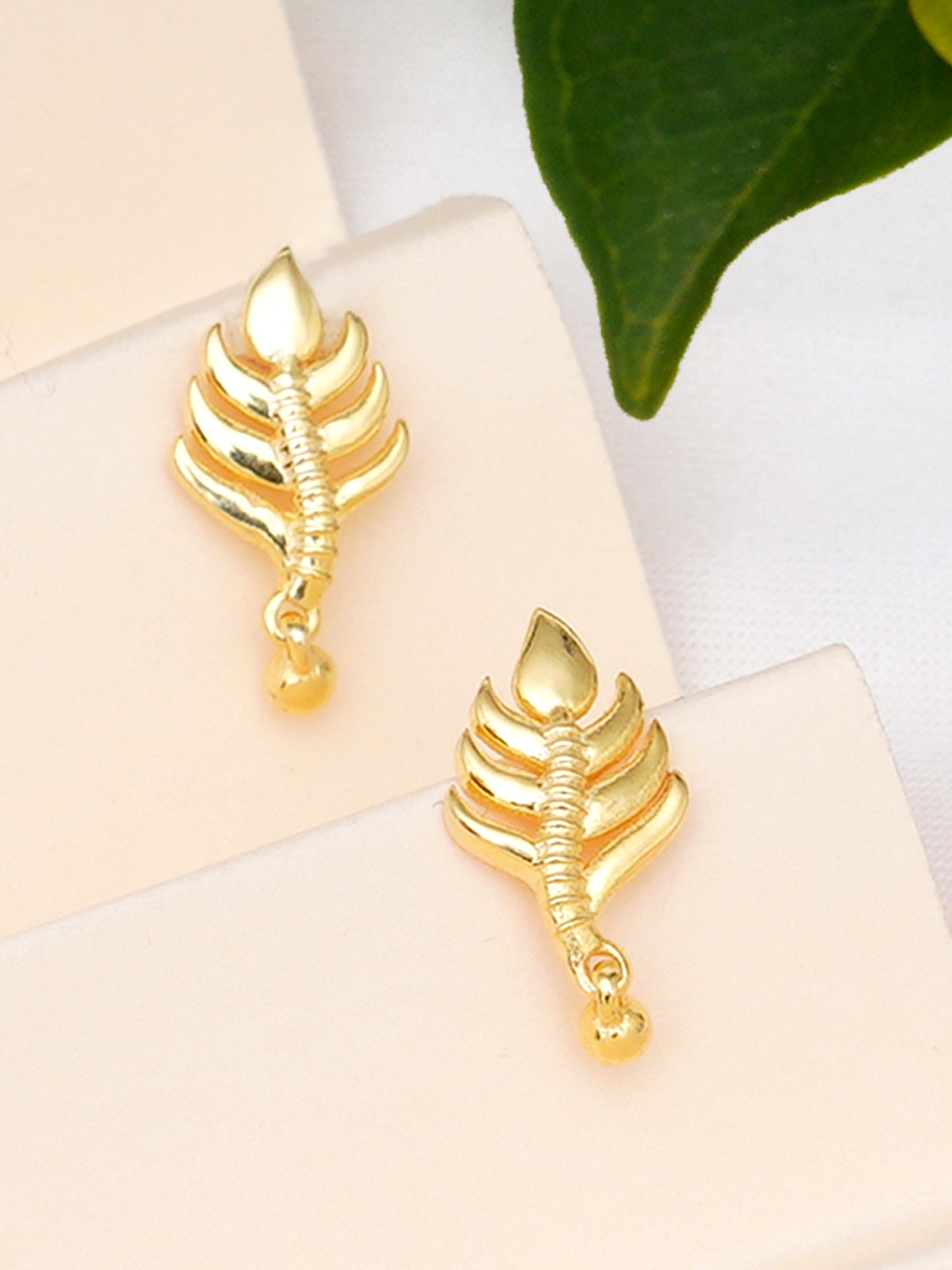 KUNUZ Gold Plated 925 Sterling Silver Mor Pankh Design Stud Earrings