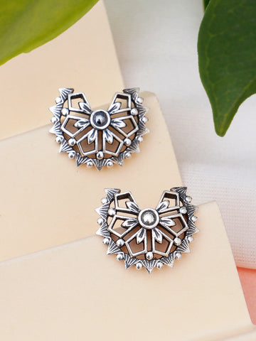 KUNUZ 925 Sterling Silver Oxidised Antique Stud Earrings