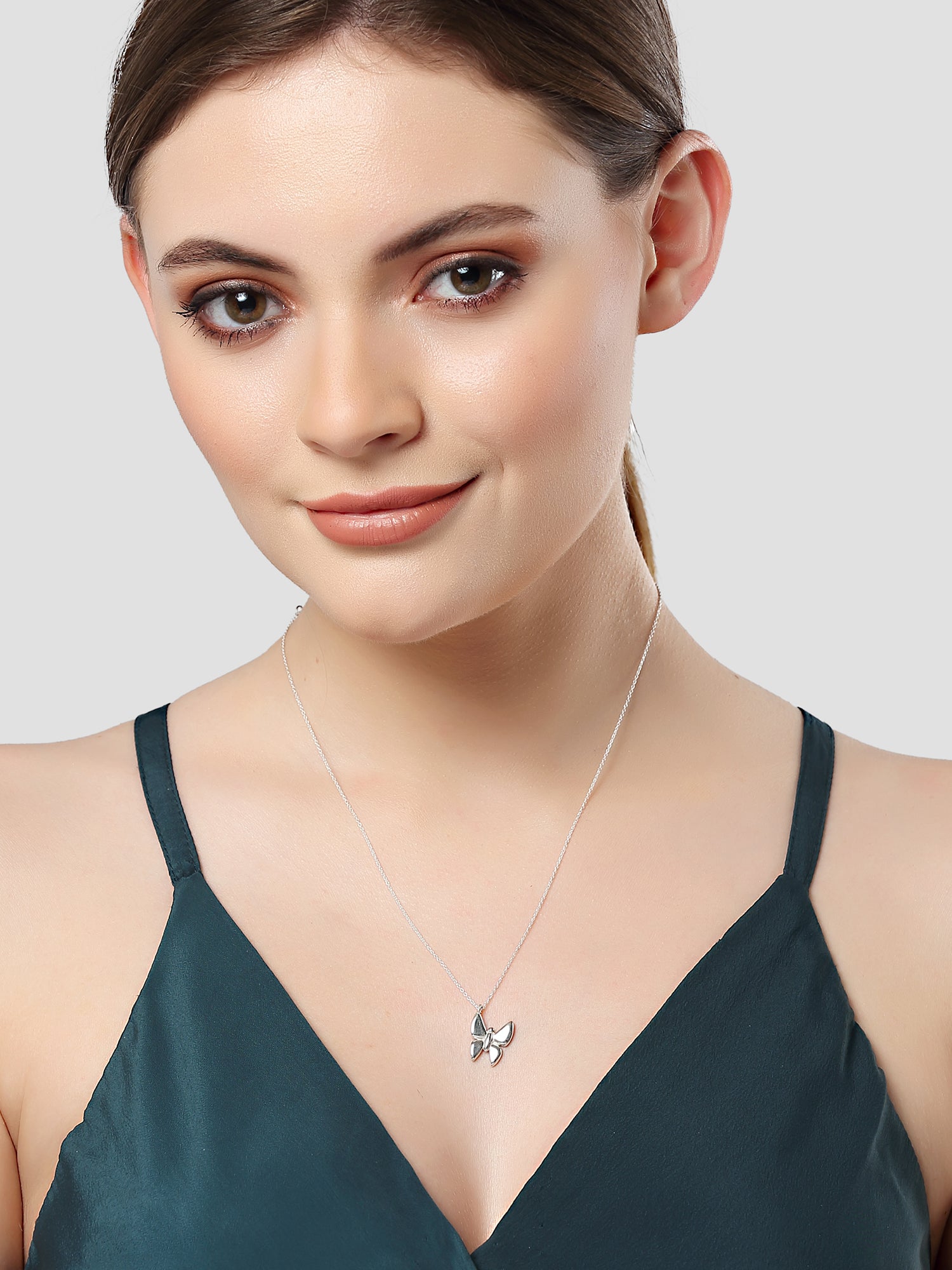 KUNUZ 925 Sterling Silver Butterfly Shape Pendant with Chain