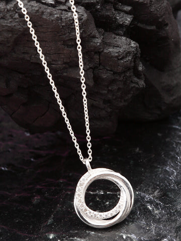 KUNUZ 925 Sterling Silver Rhodium-Plated Creative Circle Pendant with Chain for Women