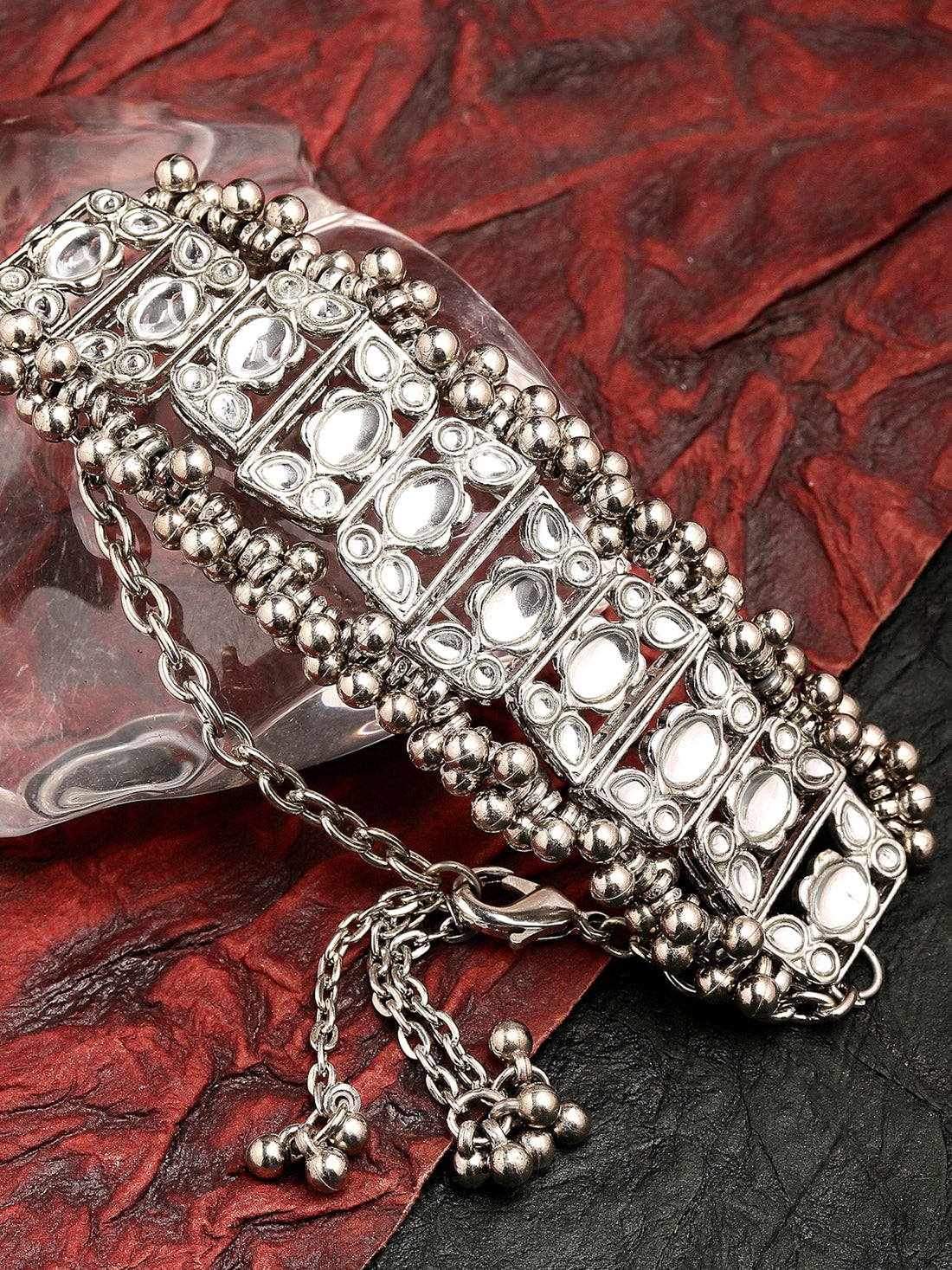 Karatcart Oxidised Silver Handcrafted Silver Ball Studded Bracelet for Women