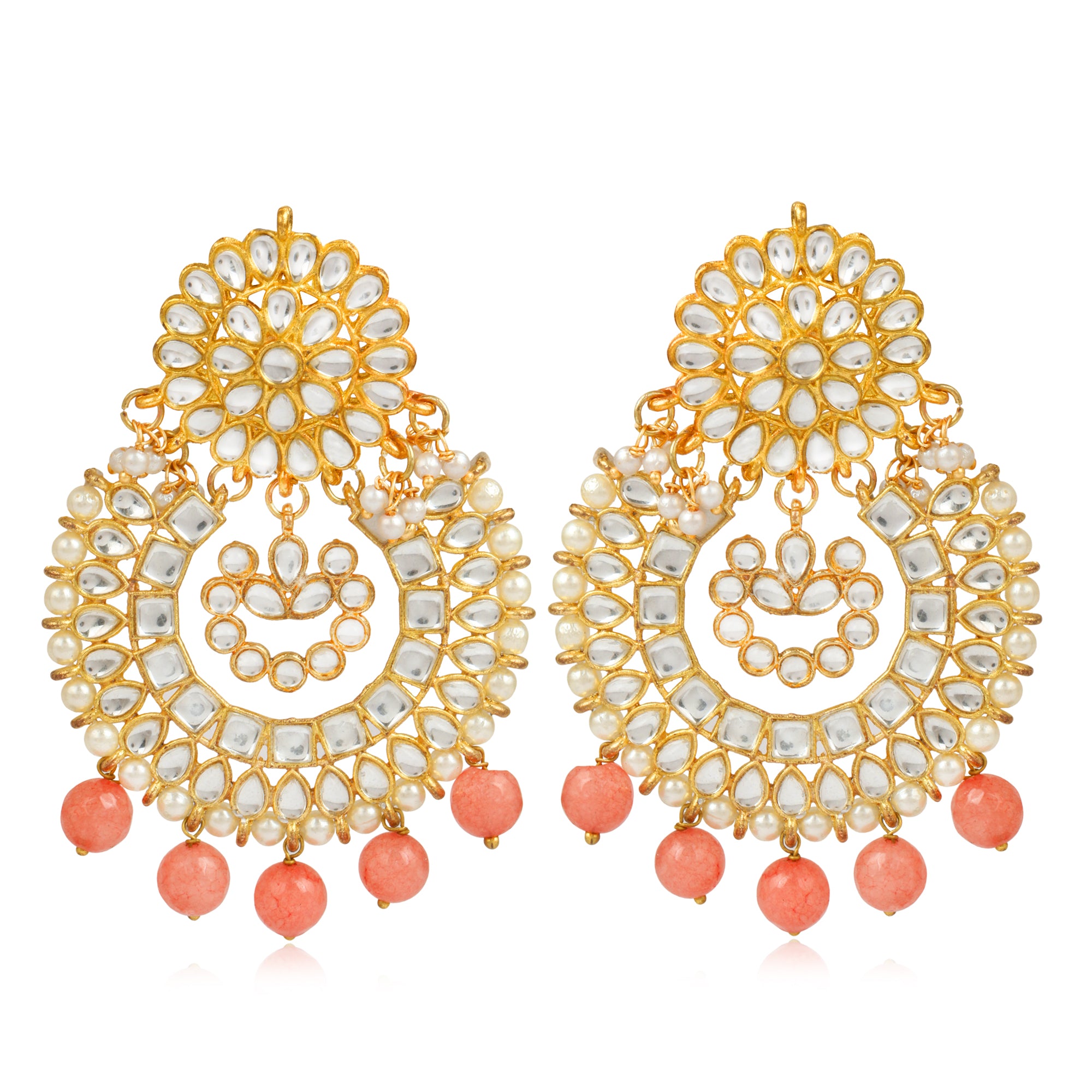 Peach Drops Kundan Chandbali Earrings - view 3