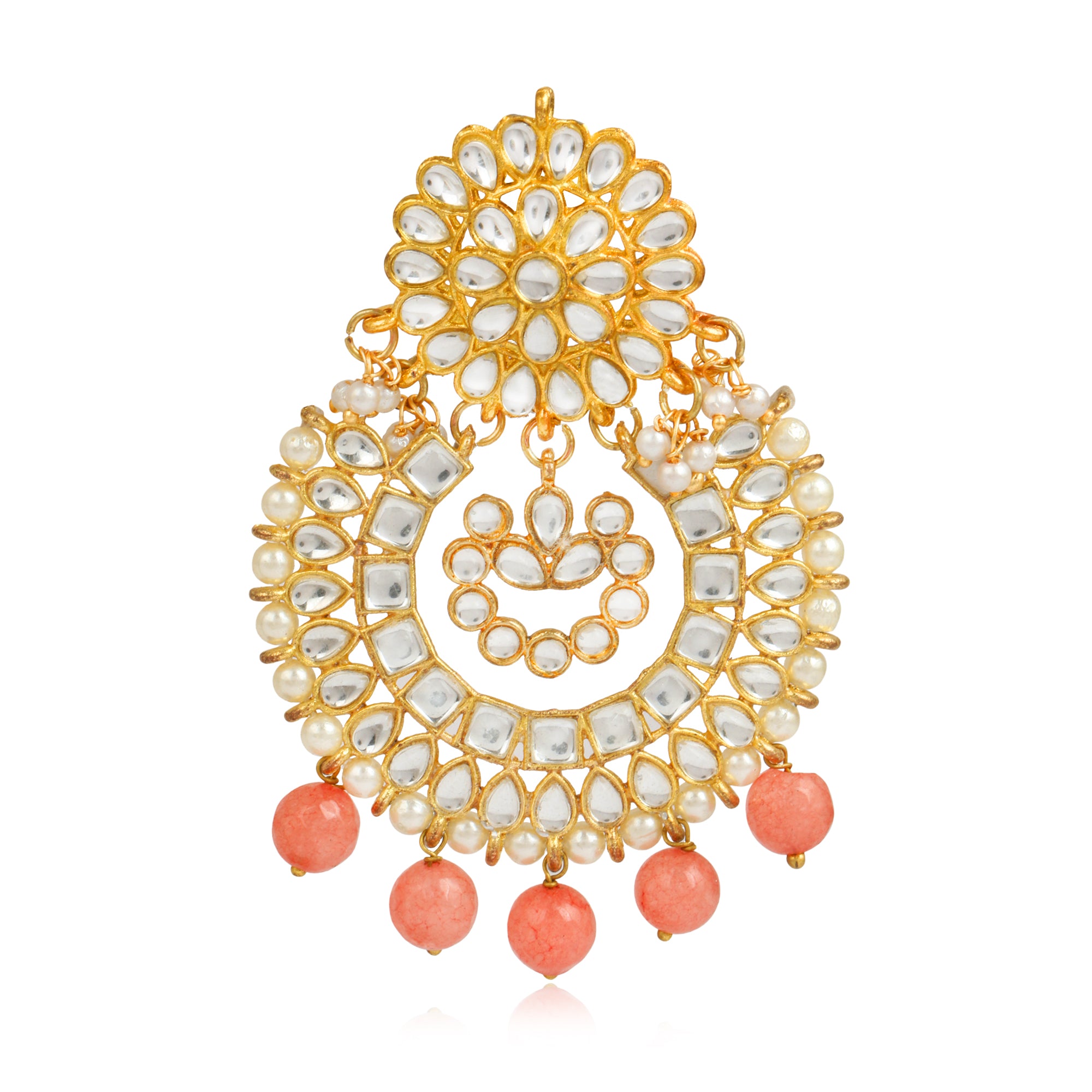 Peach Drops Kundan Chandbali Earrings - view 4