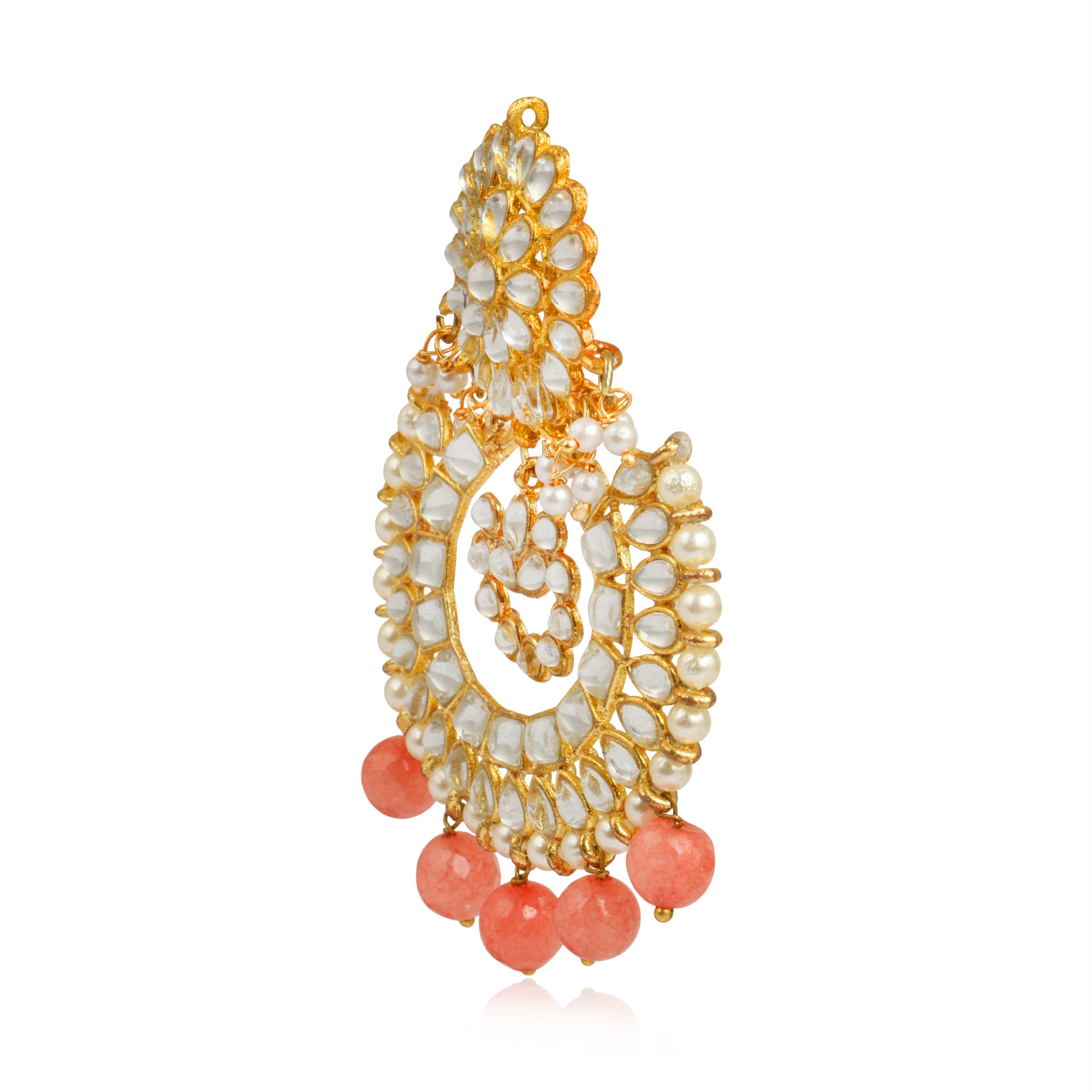 Peach Drops Kundan Chandbali Earrings - view 5