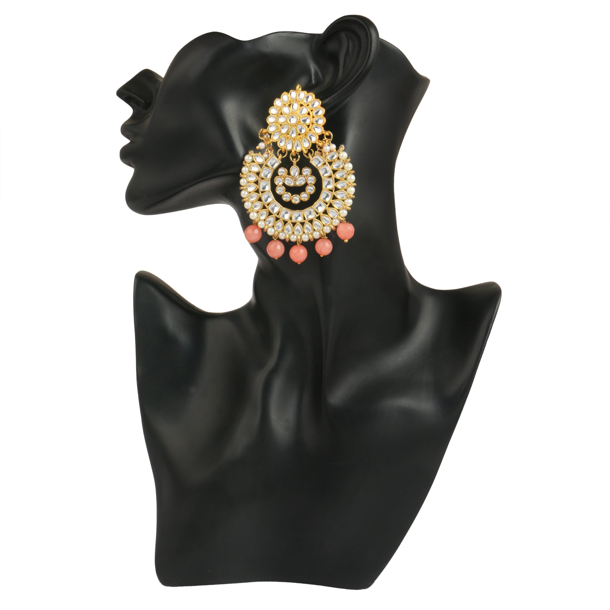 Peach Drops Kundan Chandbali Earrings - view 7