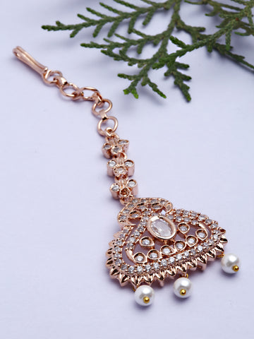 Rose gold Kundan Studded Traditional Maangtikka