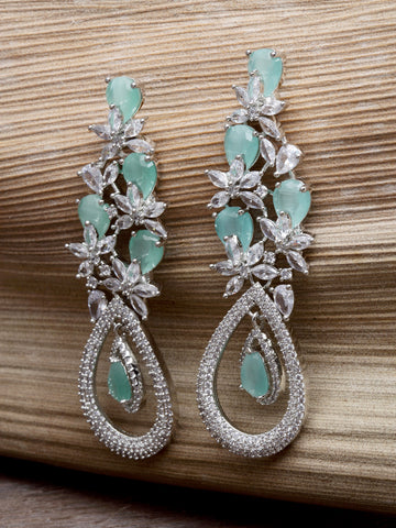 Karatcart Silver Tone Lime Green American Diamond Studded Drop Earrings for Women