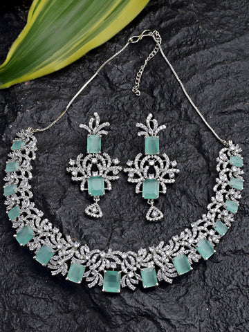 Karatcart Silver Tone Light Green AD Necklace Set for Women