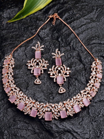 Karatcart Rose gold Plated AD Necklace Set for Women